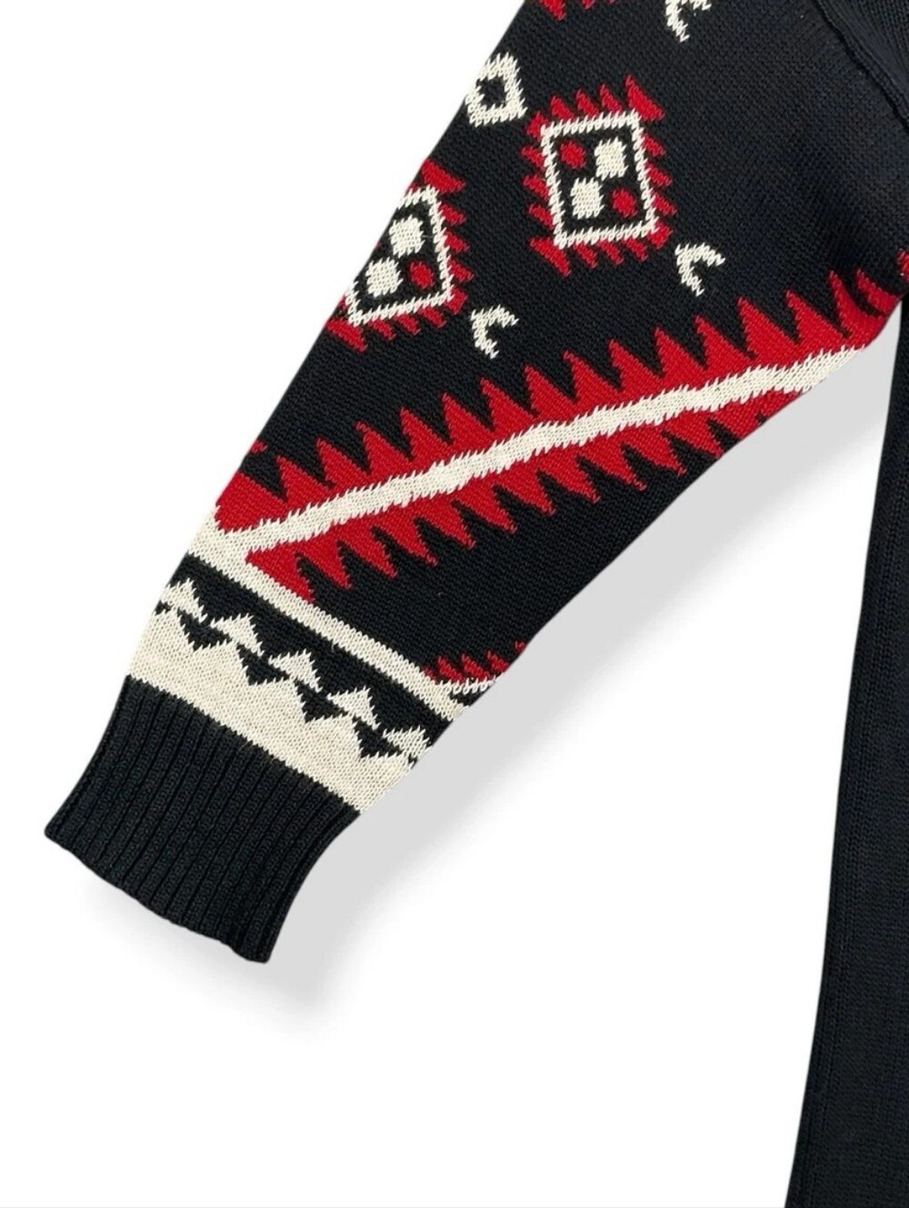 Ralph Lauren Black Aztec-Pattern Tunic Sweater w/ Red Accents Long Sleeves- L - Picture 14 of 15